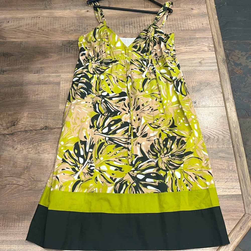 Long Tall Sally BLACK Olive Cotton Sun DRESS flowers V Neck MIDI Lined, SIZE 16 - Picture 14 of 16